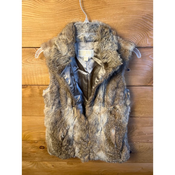 Michael Kors Real Rabbit Fur Vest Womens XS Brown Gray Sleeveless luxurious Soft - Picture 1 of 8